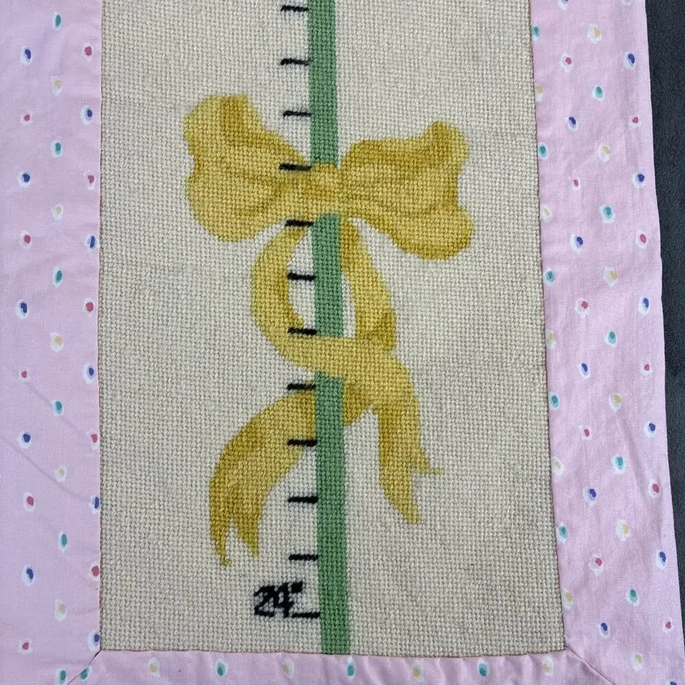Vintage Needlepoint Growth Chart Pink Multi Bears Lollipop Bow Fabric Backed